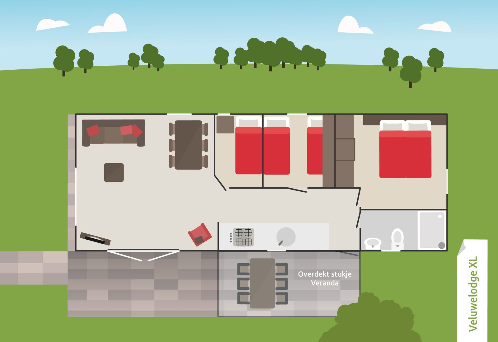 Veluwelodge XL mit Grillhaus für 6 + 6 Personen