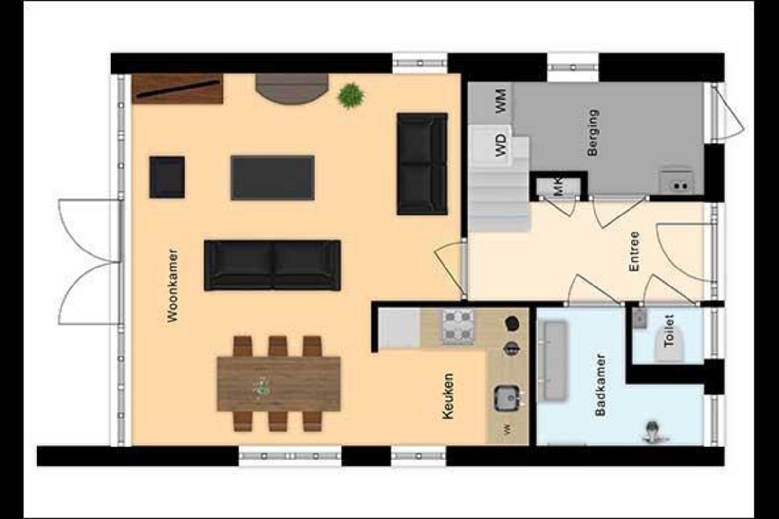 Bungalow 4 Personen met Veranda en Airconditioning begane grond