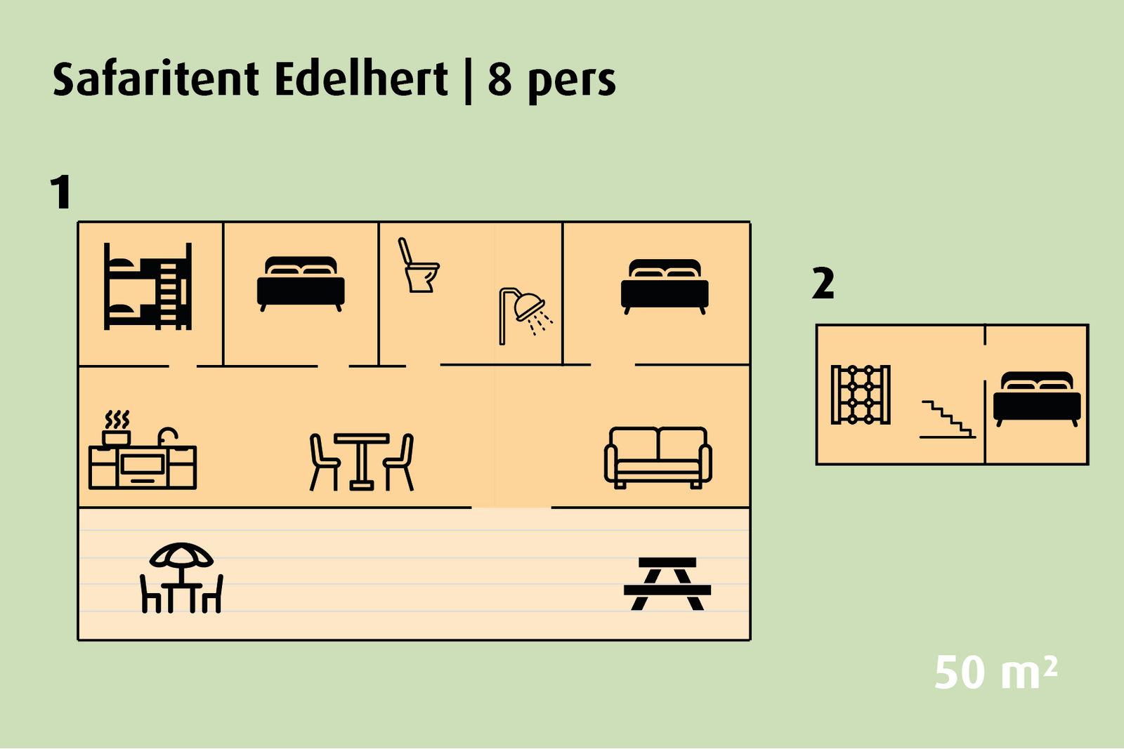 Safari-Zelt 'Edelhert' | 2 - 8 pers