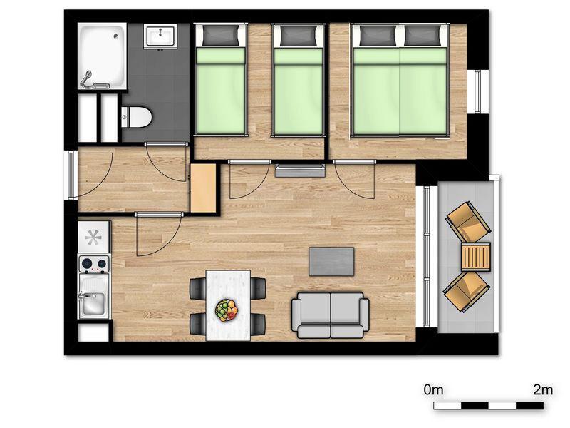 Family suite for 4 people with single beds and balcony