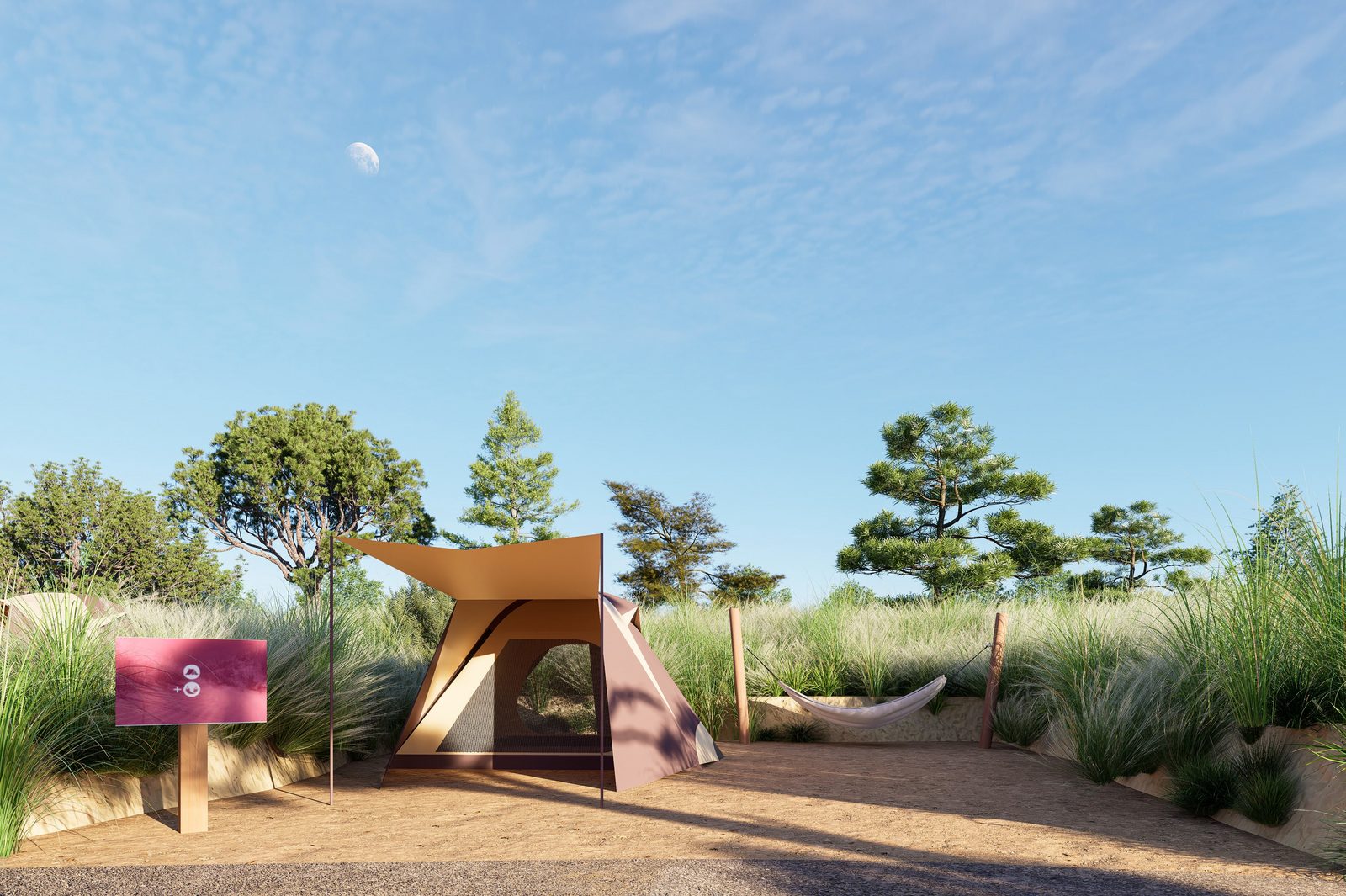 Dune tent pitch and hammock