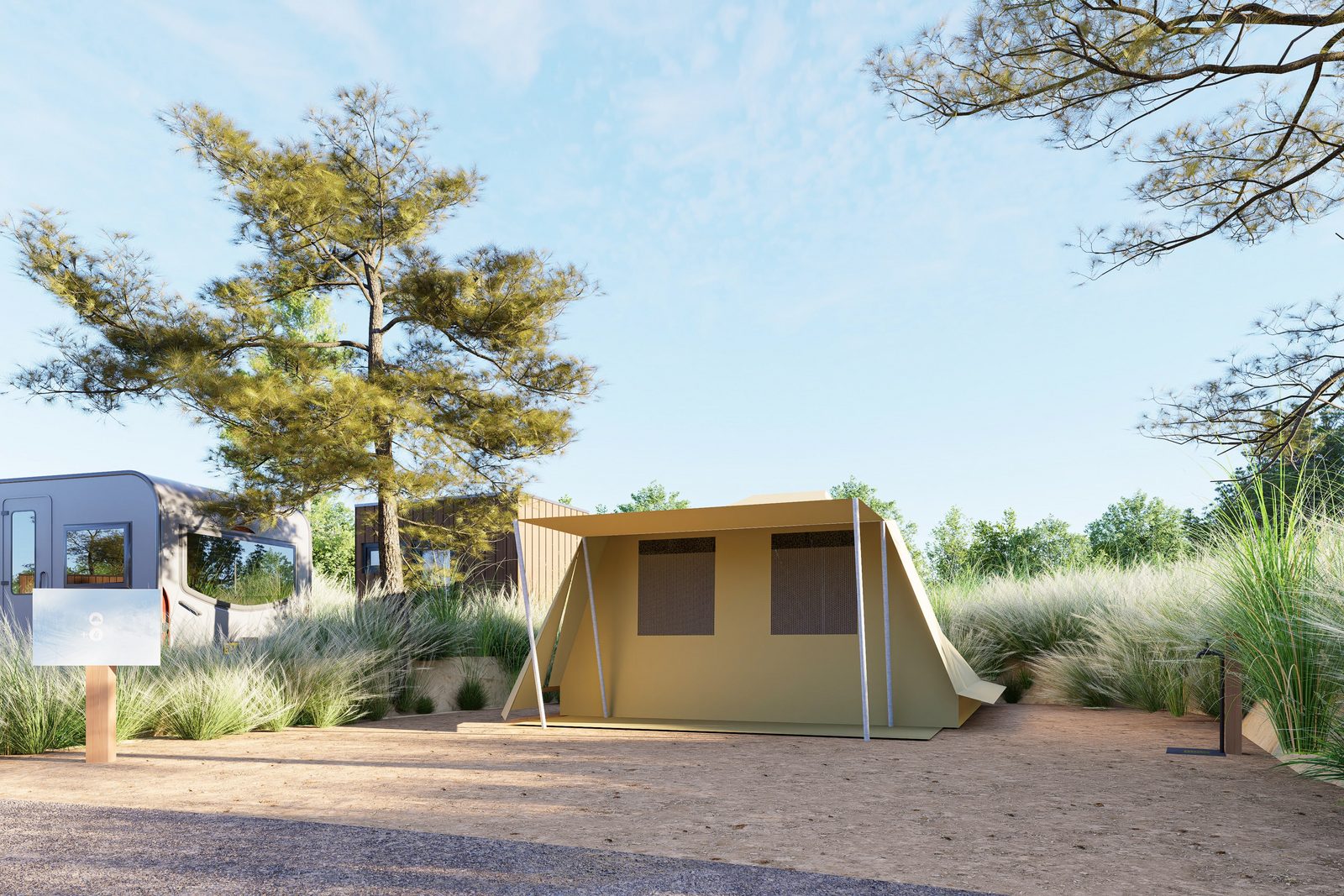 Dune tent pitch with water