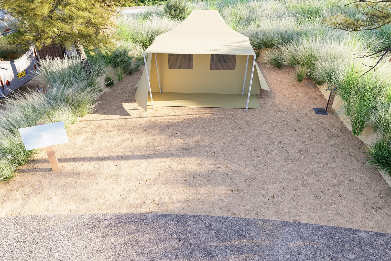 Dune tent pitch with water