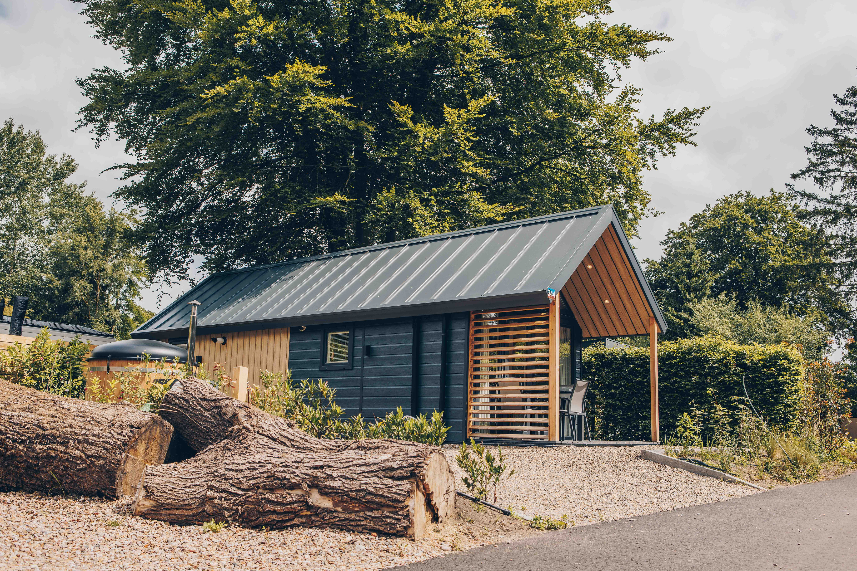 Ervaar luxe en natuur in de Tiny Lodge op de Veluwe! Met 2 slaapkamers, een volledig uitgeruste keuken en airconditioning.