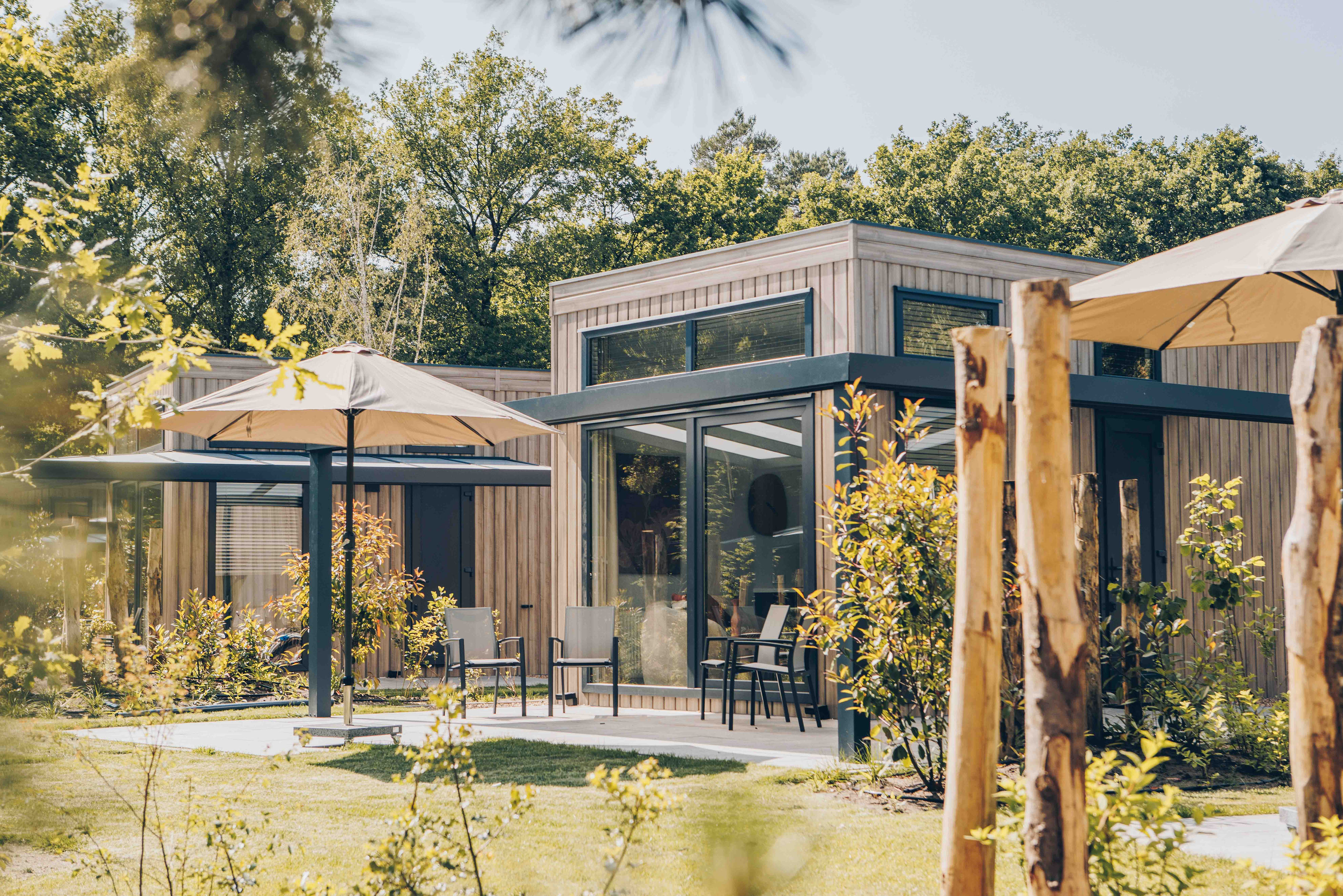 Erleben Sie Luxus und Natur in der Reeëndal Lodge in der Veluwe! Mit 1 Schlafzimmer und 1 Schlafboden und einer voll ausgestatteten Küche