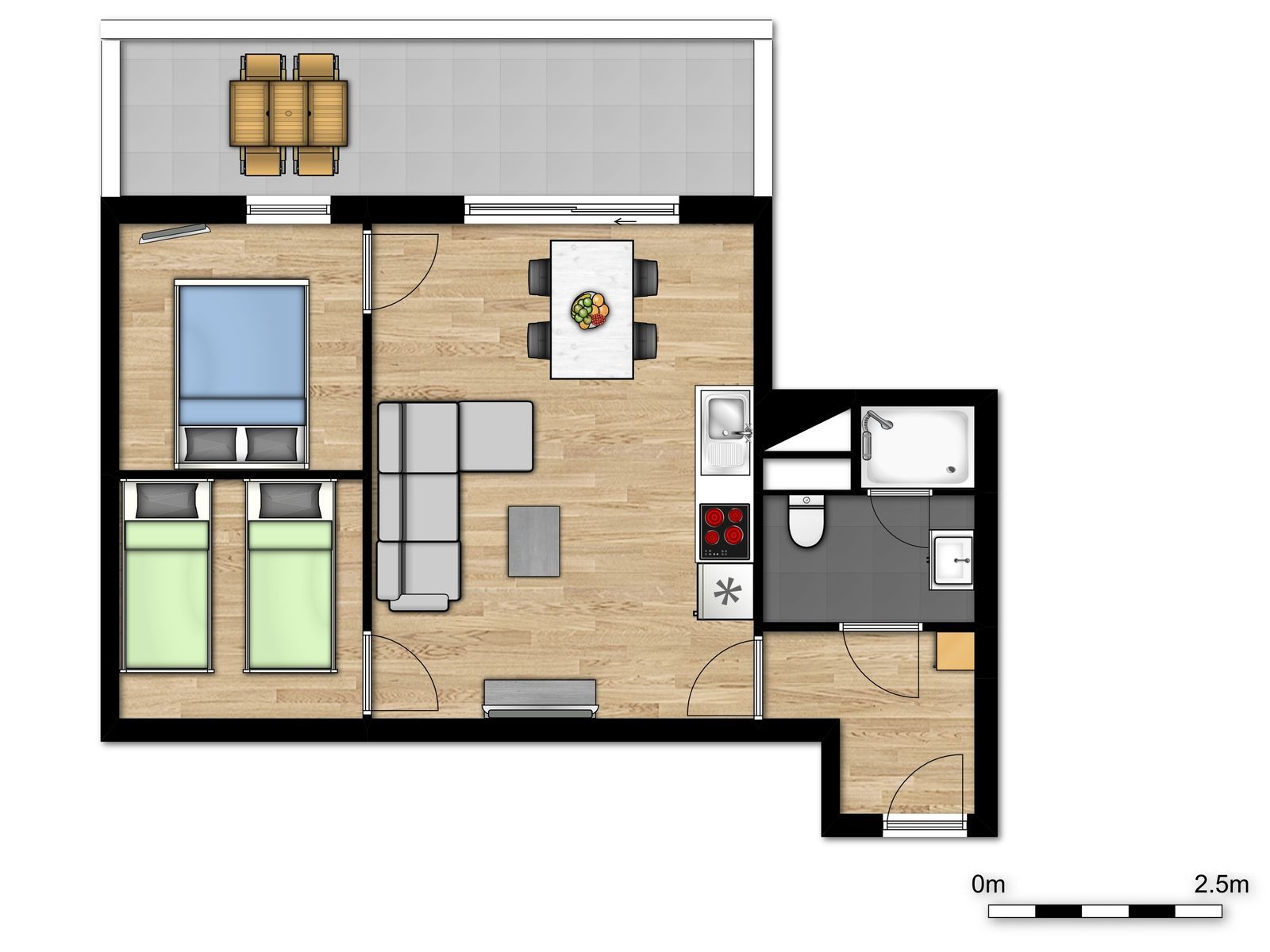 Suite deluxe pour 4 personnes avec 2 chambres - lit double et lits simples