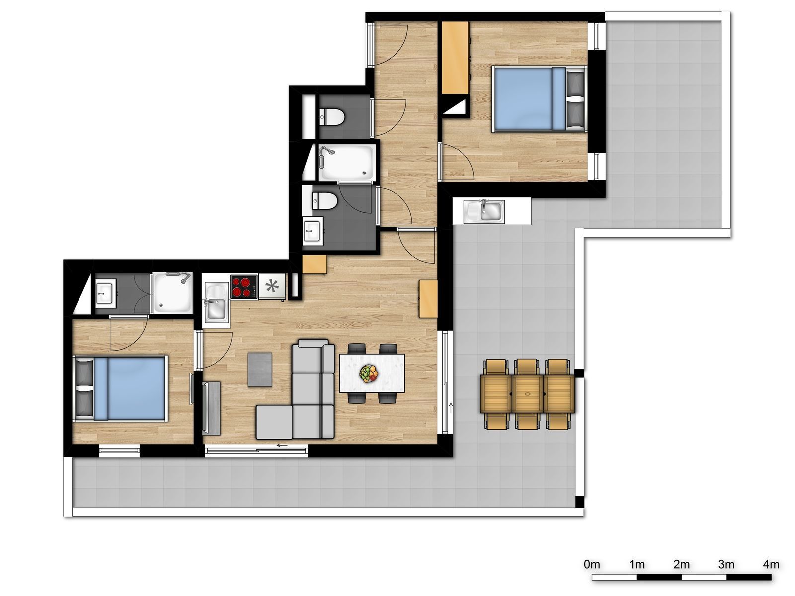 Penthouse pour 4 personnes avec 2 lits doubles