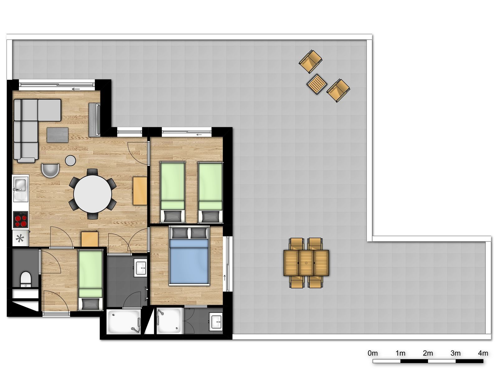 Nieuwe deluxe penthouse voor 6 personen met 2 kamers
