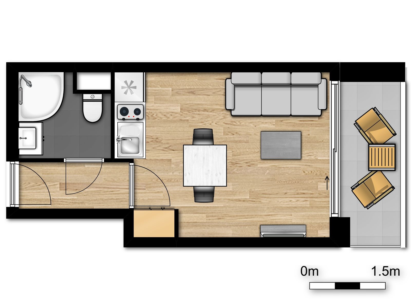 Standard studio for 2 people with sofa bed