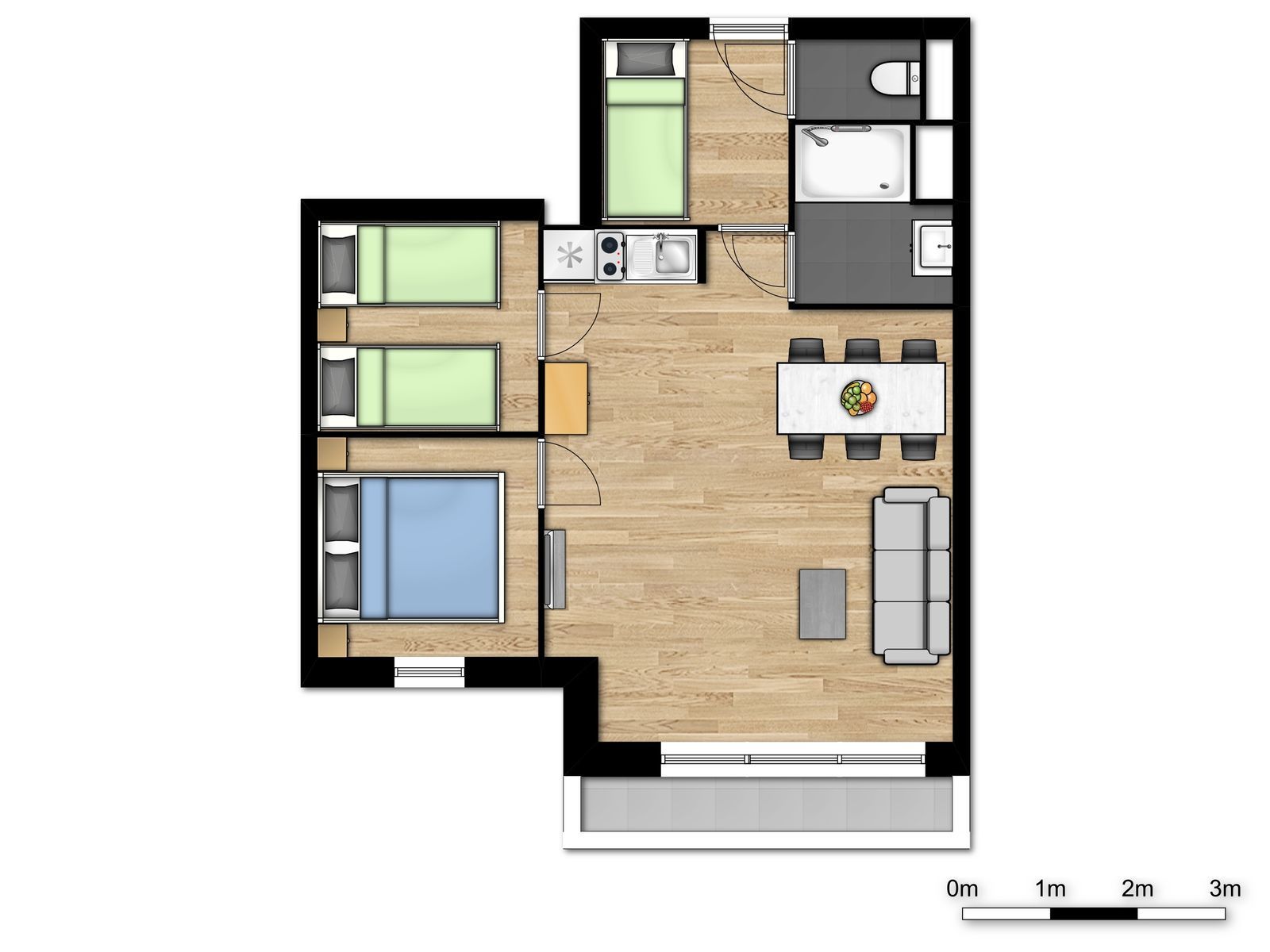 Family suite voor 6 pers met 1 kamer en balkon