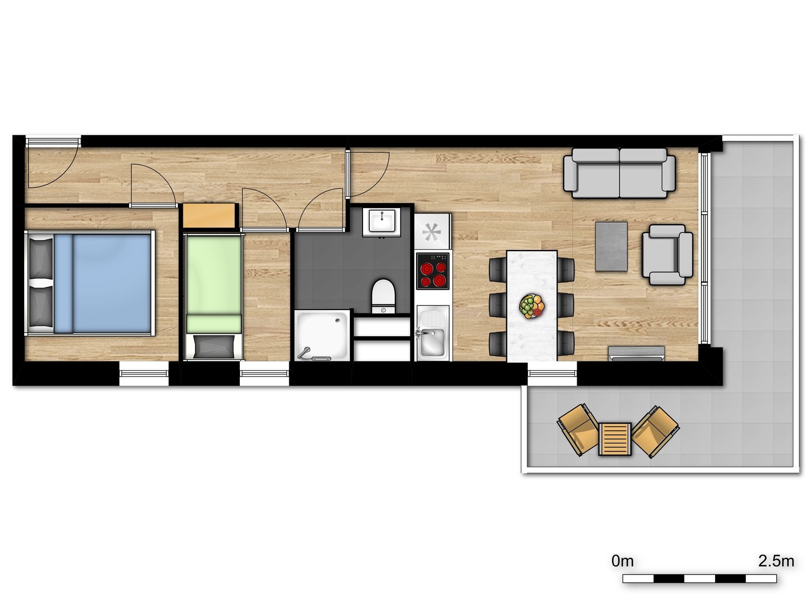 Family suite voor 6 pers met 2 kamers en balkon